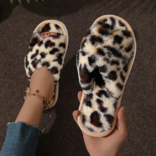Hausschuhe plüsch leopard - plüsch,