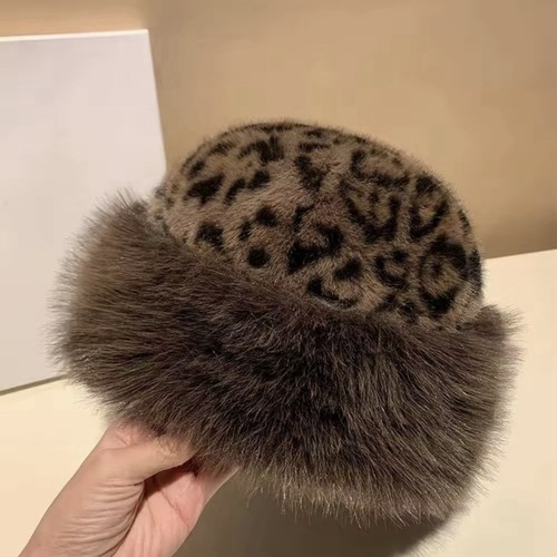 Leopard print pelz mütze - pelz,